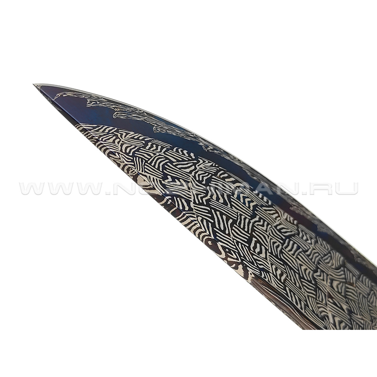 Нож "SHAD08" мозаичный дамаск, рукоять стаб. берёза, серебро, бронза, жадеит, бивень моржа (Сергей Шадрин)