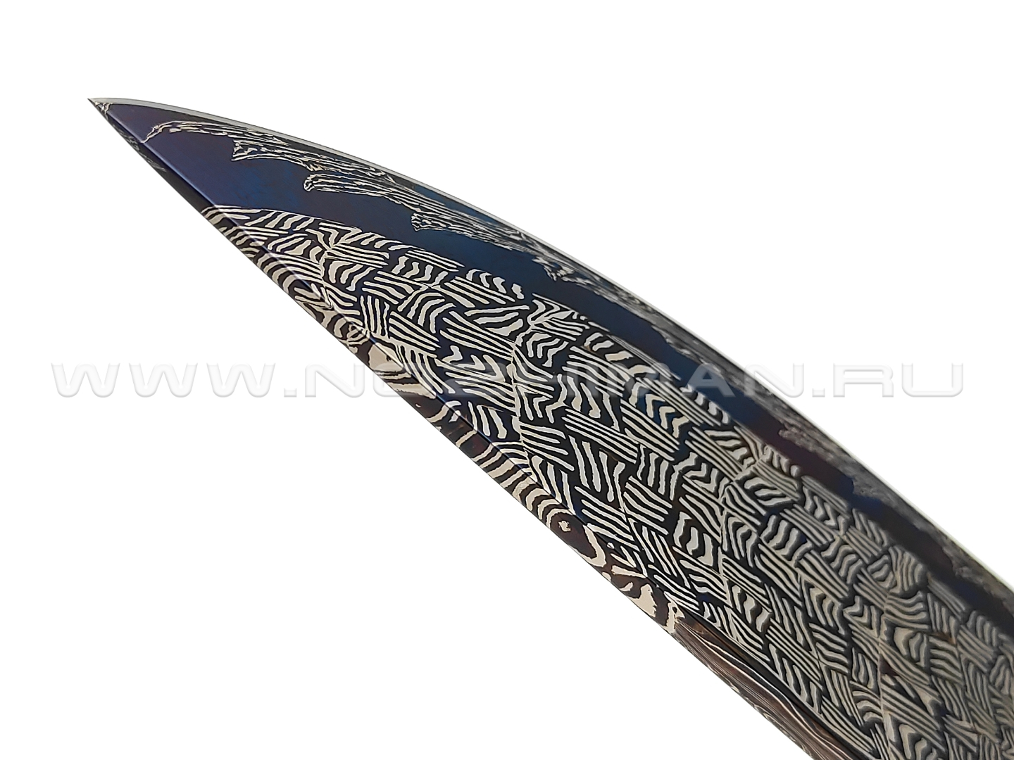 Нож "SHAD08" мозаичный дамаск, рукоять стаб. берёза, серебро, бронза, жадеит, бивень моржа (Сергей Шадрин)