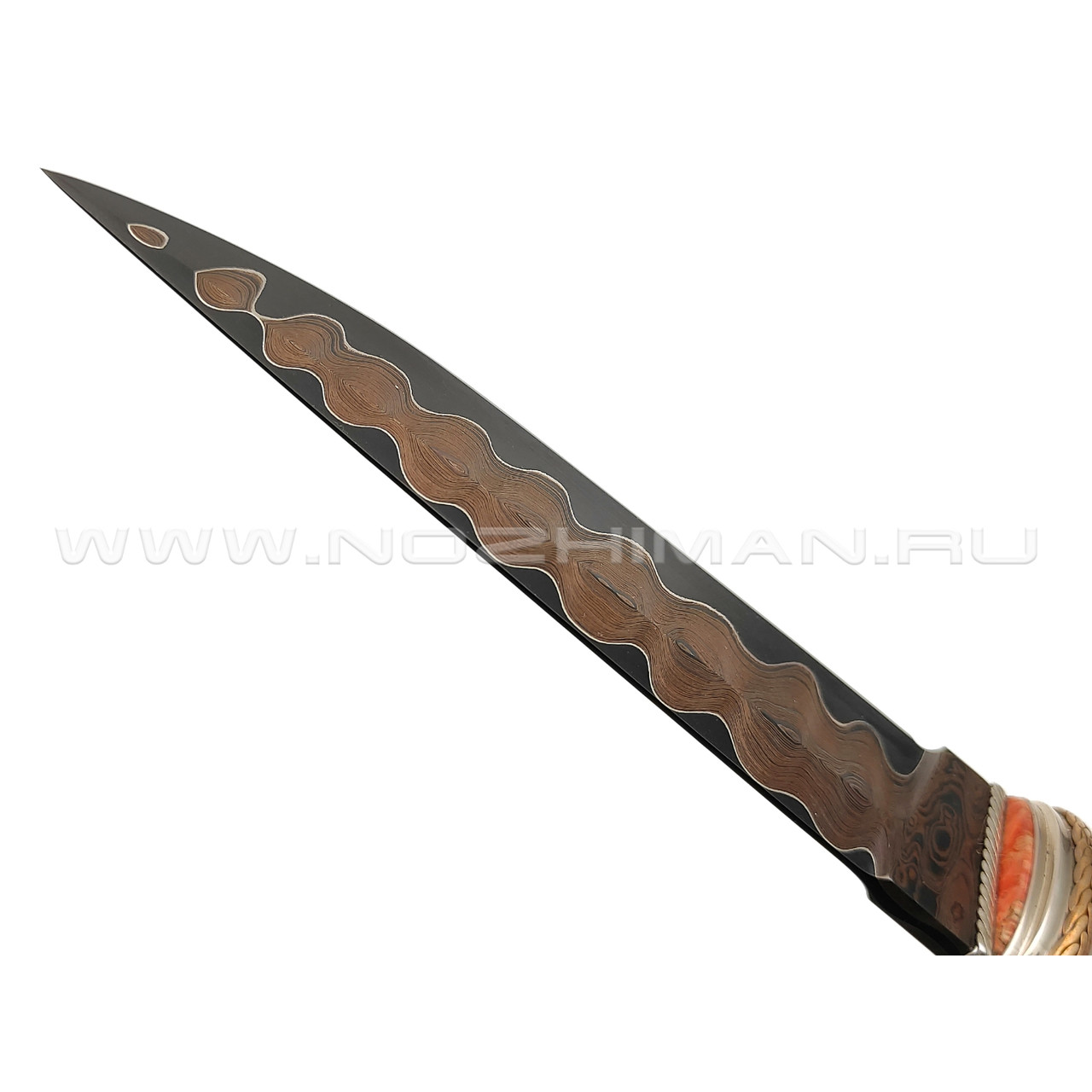Нож "SHAD06" дамасская сталь, рукоять стабилизированное дерево, серебро, бусина (Сергей Шадрин)