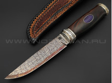 Нож "SHAD07" мозаичный дамаск, рукоять айронвуд, серебро, янтарь, бивень мамонта (Сергей Шадрин)
