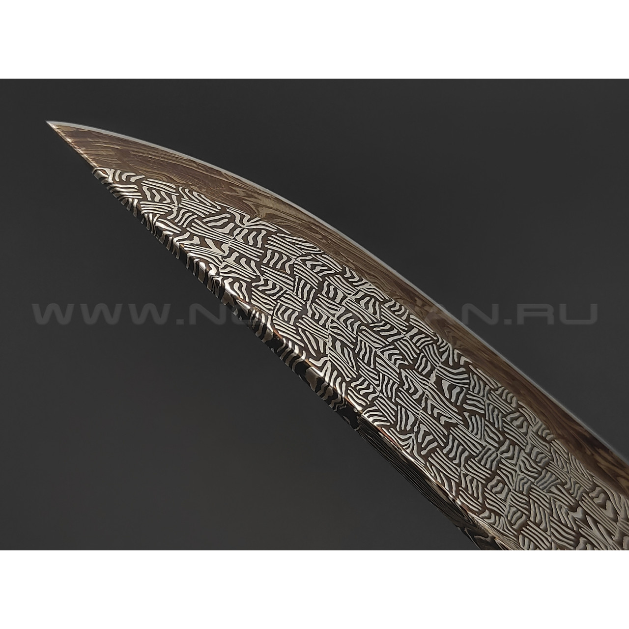 Нож "SHAD07" мозаичный дамаск, рукоять айронвуд, серебро, янтарь, бивень мамонта (Сергей Шадрин)