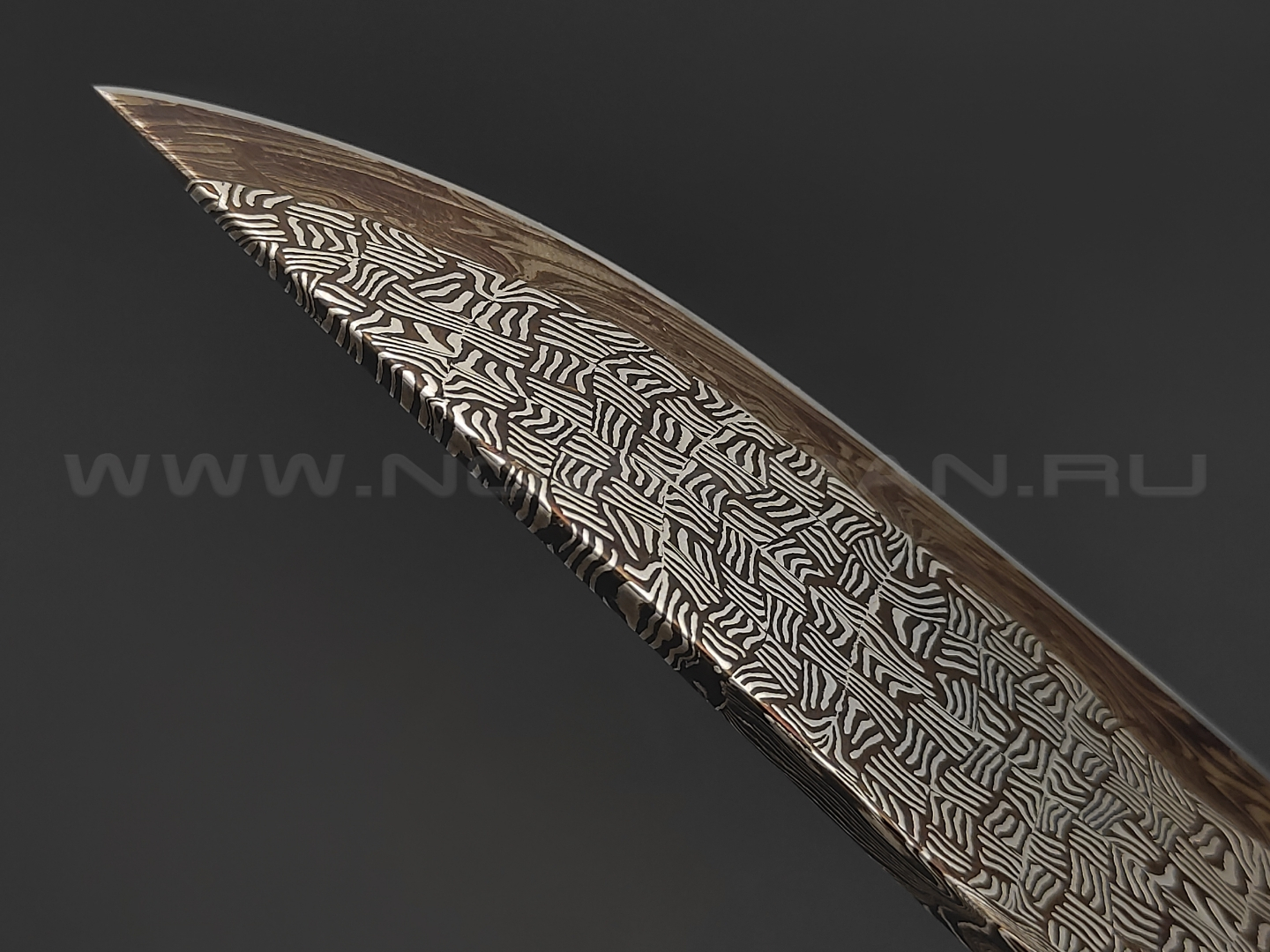Нож "SHAD07" мозаичный дамаск, рукоять айронвуд, серебро, янтарь, бивень мамонта (Сергей Шадрин)