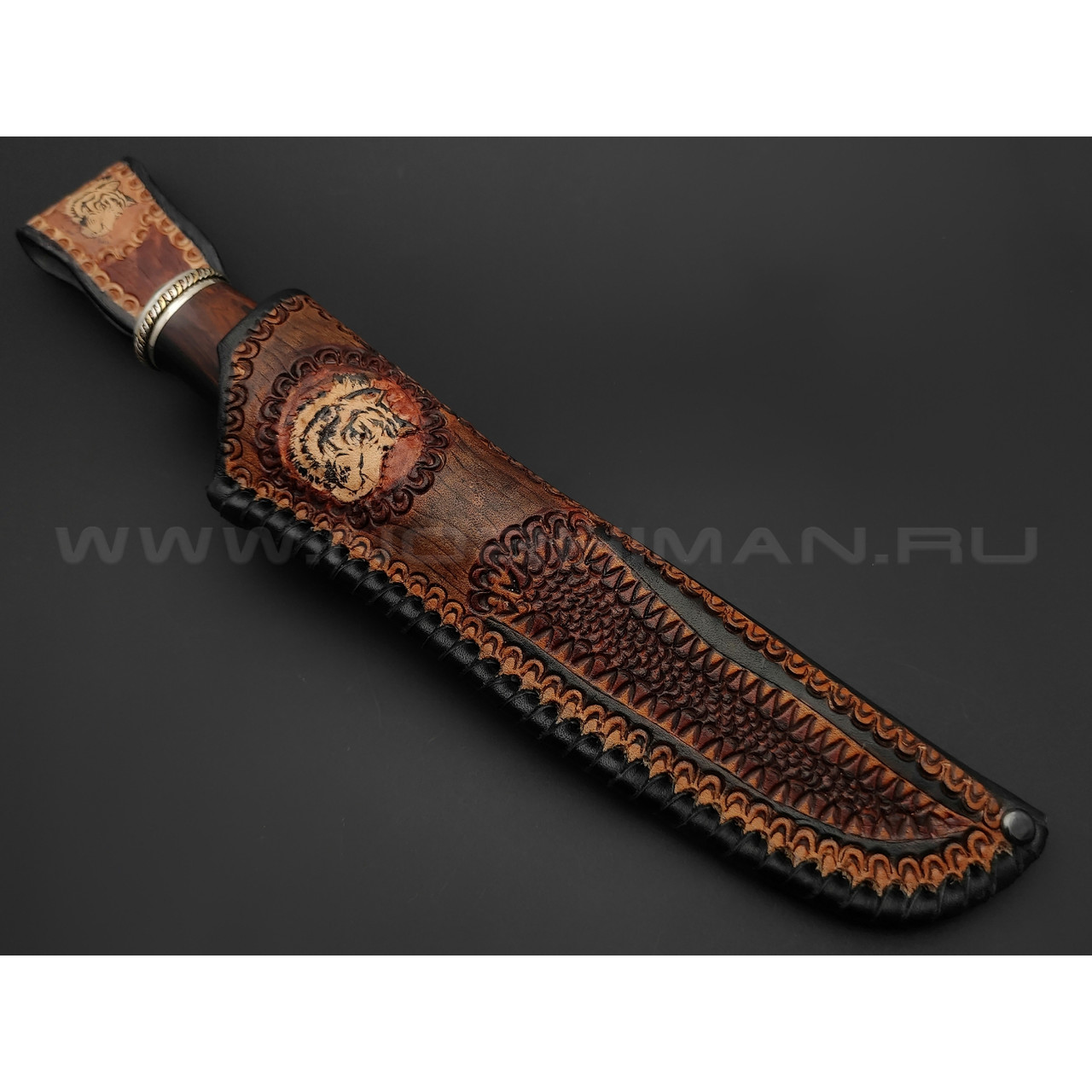 Нож "SHAD07" мозаичный дамаск, рукоять айронвуд, серебро, янтарь, бивень мамонта (Сергей Шадрин)