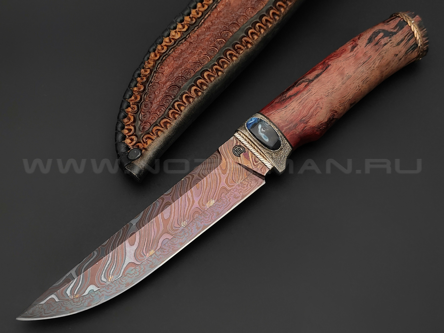 Нож "SHAD04" дамасская сталь, рукоять стабилизированное дерево, серебро, акрил (Сергей Шадрин)