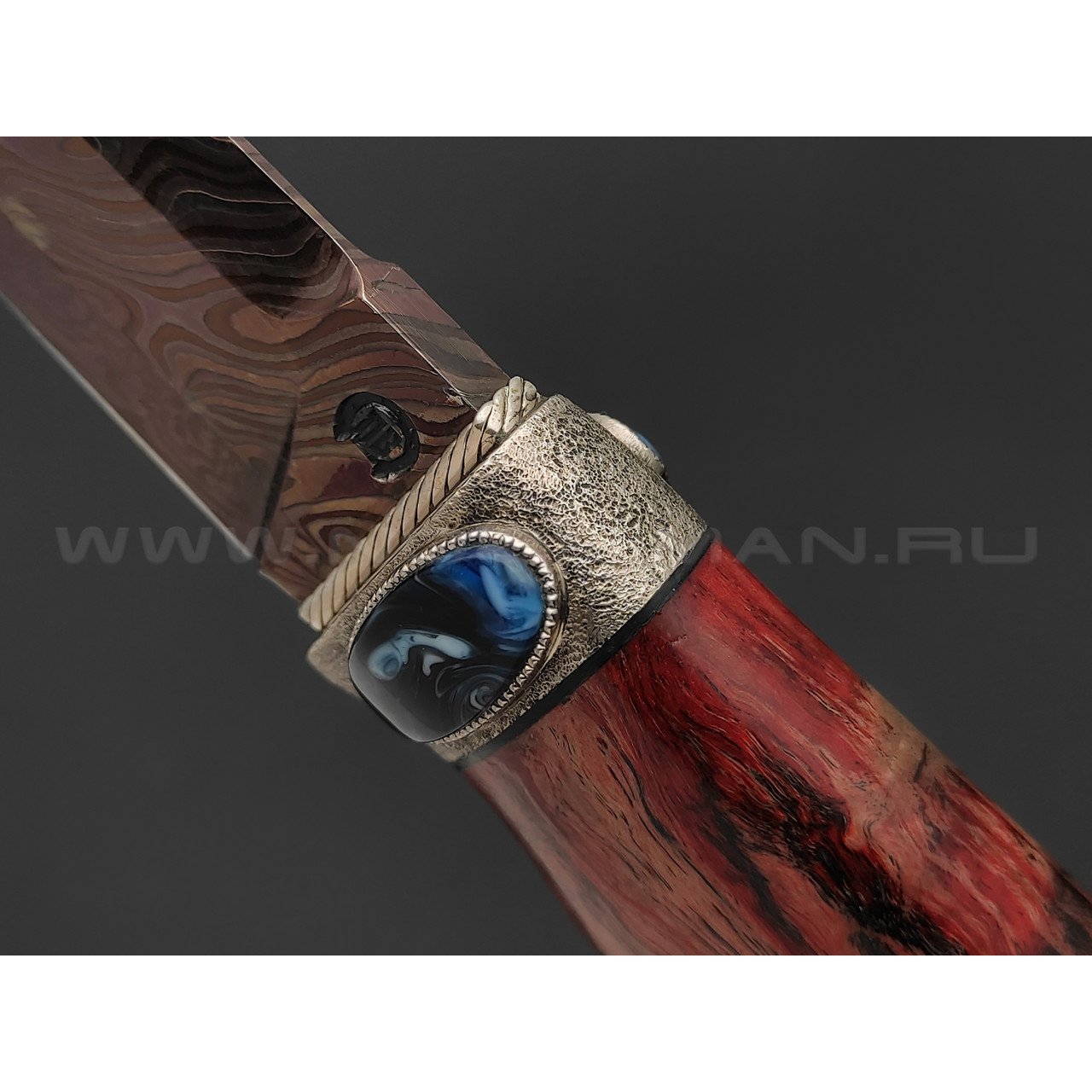 Нож "SHAD04" дамасская сталь, рукоять стабилизированное дерево, серебро, акрил (Сергей Шадрин)