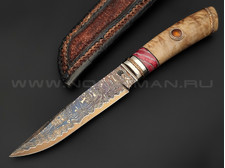 Нож "SHAD03" дамасская сталь, рукоять кап берёзы, зуб мамонта, серебро, янтарь (Сергей Шадрин)