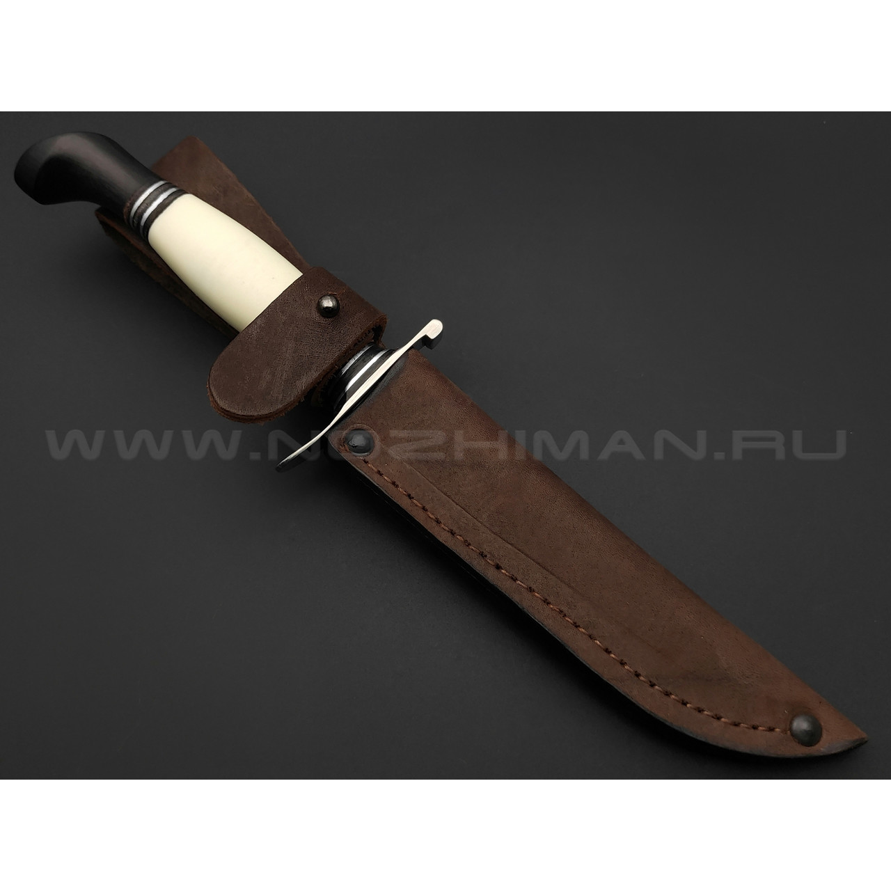 Кузница Коваль нож Финка НКВД с красной звездой, сталь N690, рукоять Дерево граб, мельхиор, полимер
