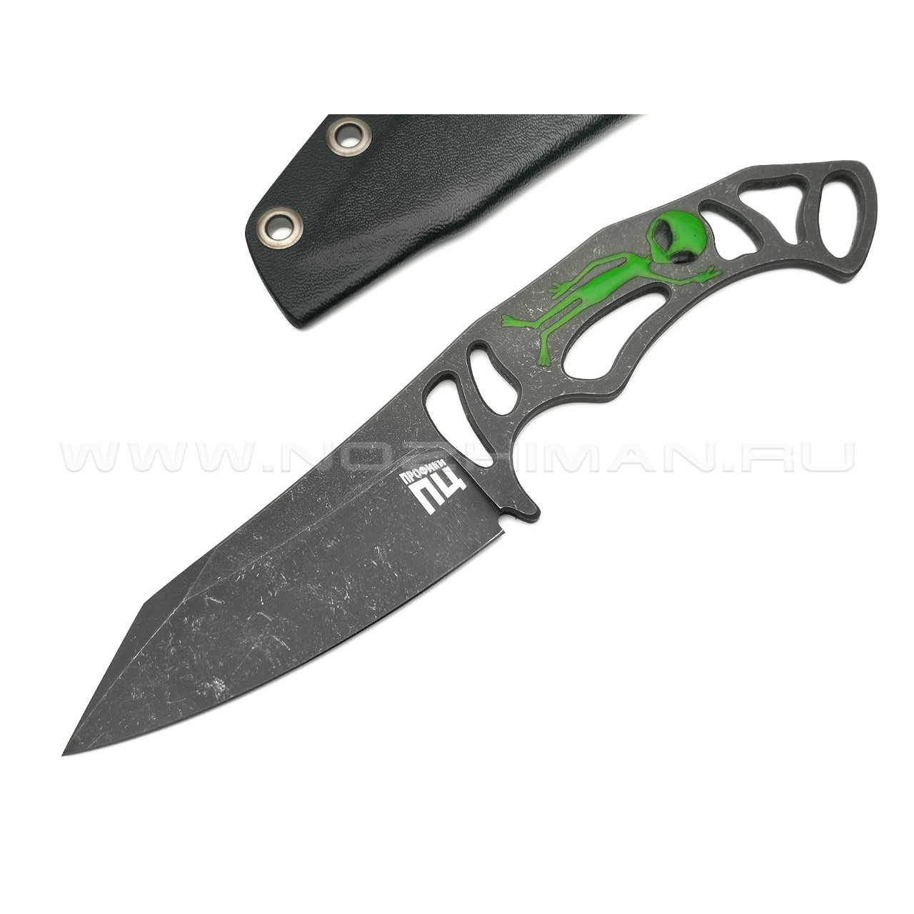 1-й Цех нож Green сталь 440C блэквош, рукоять сталь, эмаль