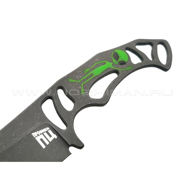 1-й Цех нож Green сталь 440C блэквош, рукоять сталь, эмаль