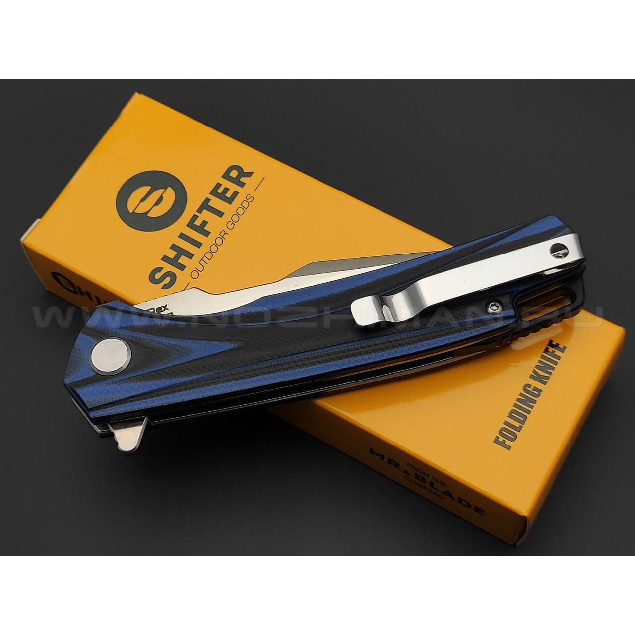 Shifter складной нож Rex сталь D2, рукоять G10 black & blue