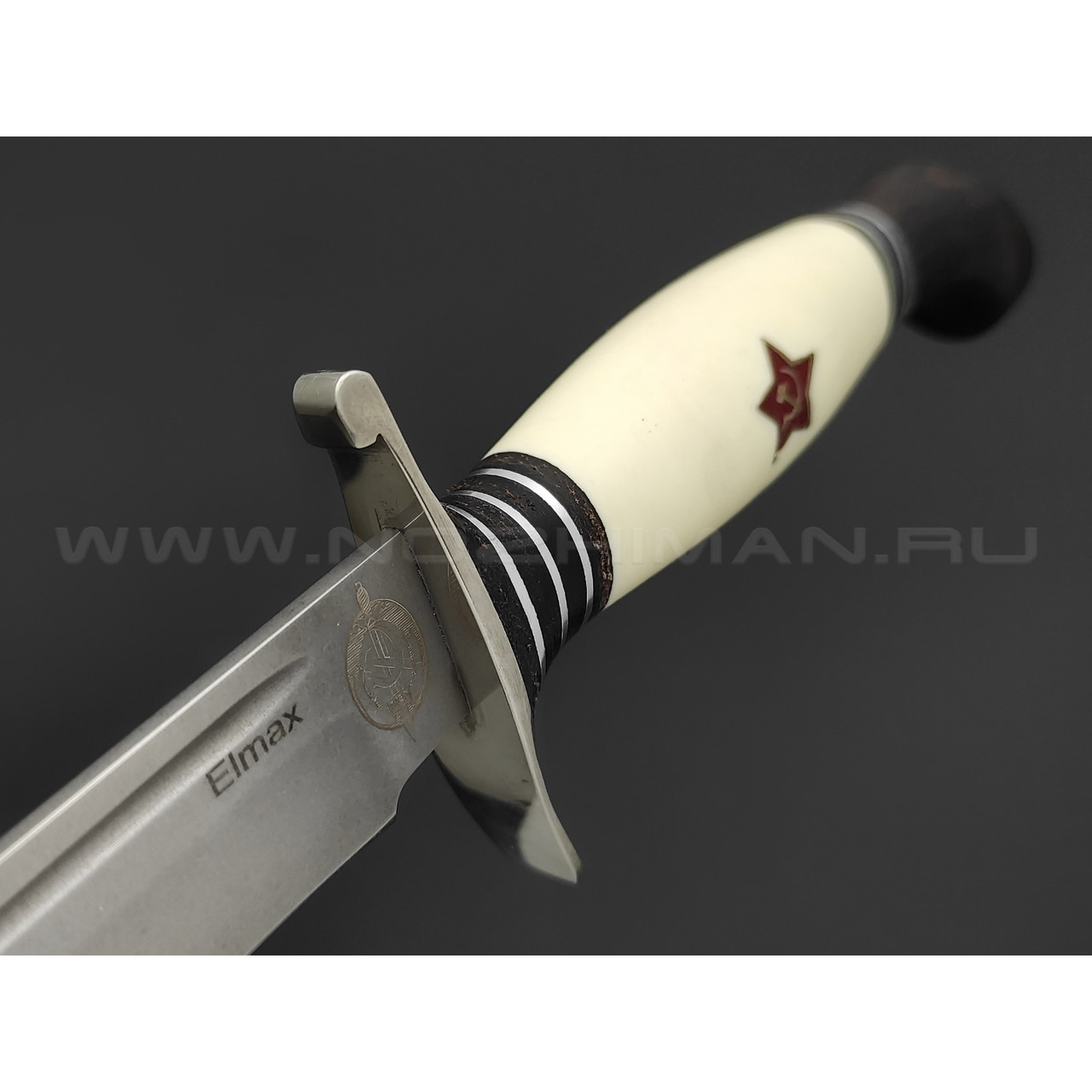 Кузница Коваль нож Финка НКВД с красной звездой, сталь Elmax, рукоять Дерево граб, мельхиор, полимер