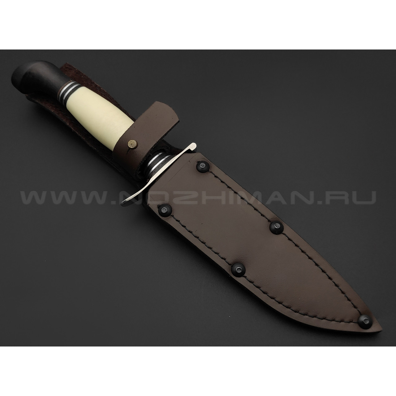 Кузница Коваль нож Финка НКВД с красной звездой, сталь Elmax, рукоять Дерево граб, мельхиор, полимер