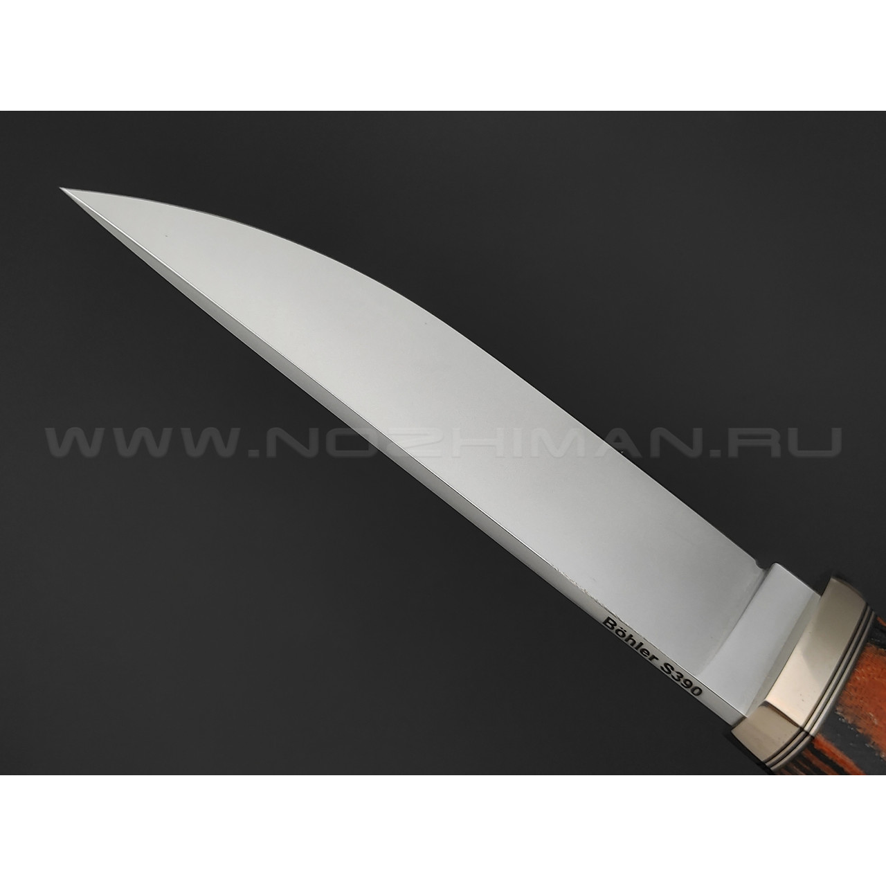 Кметь нож Клык сталь Bohler S390, рукоять микарта, мельхиор