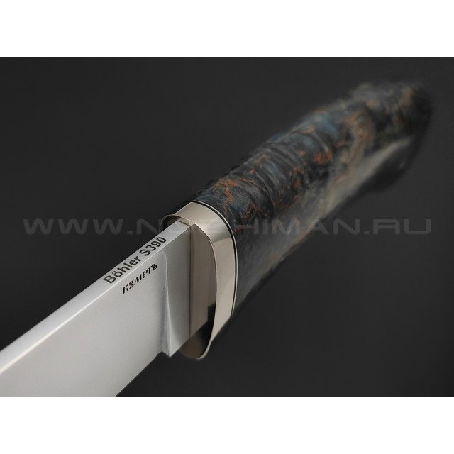 Кметь нож Кроха сталь Bohler S390, рукоять Карельская береза, мельхиор