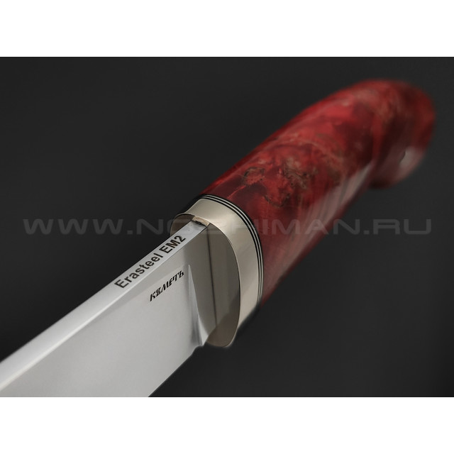 Кметь нож Скинер сталь Erasteel EM2, рукоять Карельская береза, мельхиор