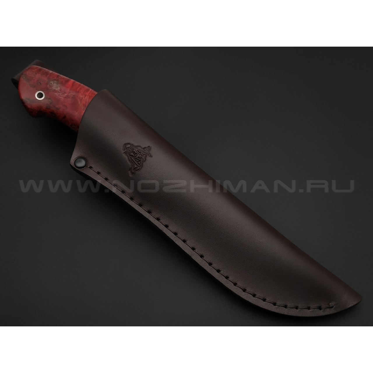 Кметь нож Скинер сталь Erasteel EM2, рукоять Карельская береза, мельхиор