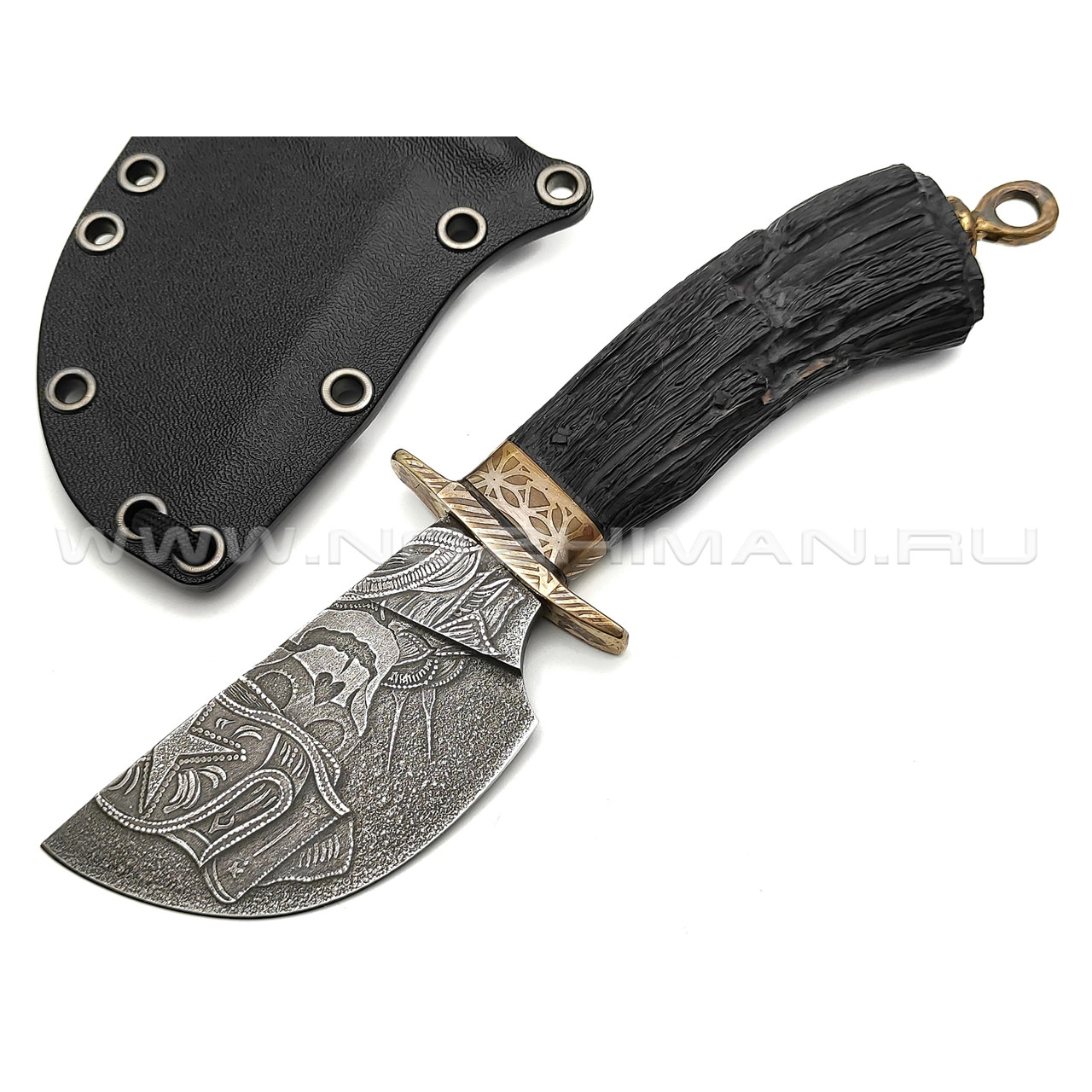 Волчий Век нож Полундра Pirat Custom сталь PGK WA, рукоять черный граб, ручная резьба
