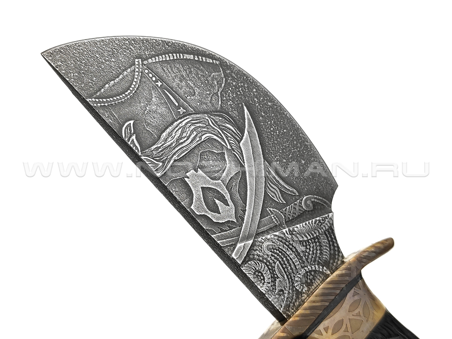 Волчий Век нож Полундра Pirat Custom сталь PGK WA, рукоять черный граб, ручная резьба