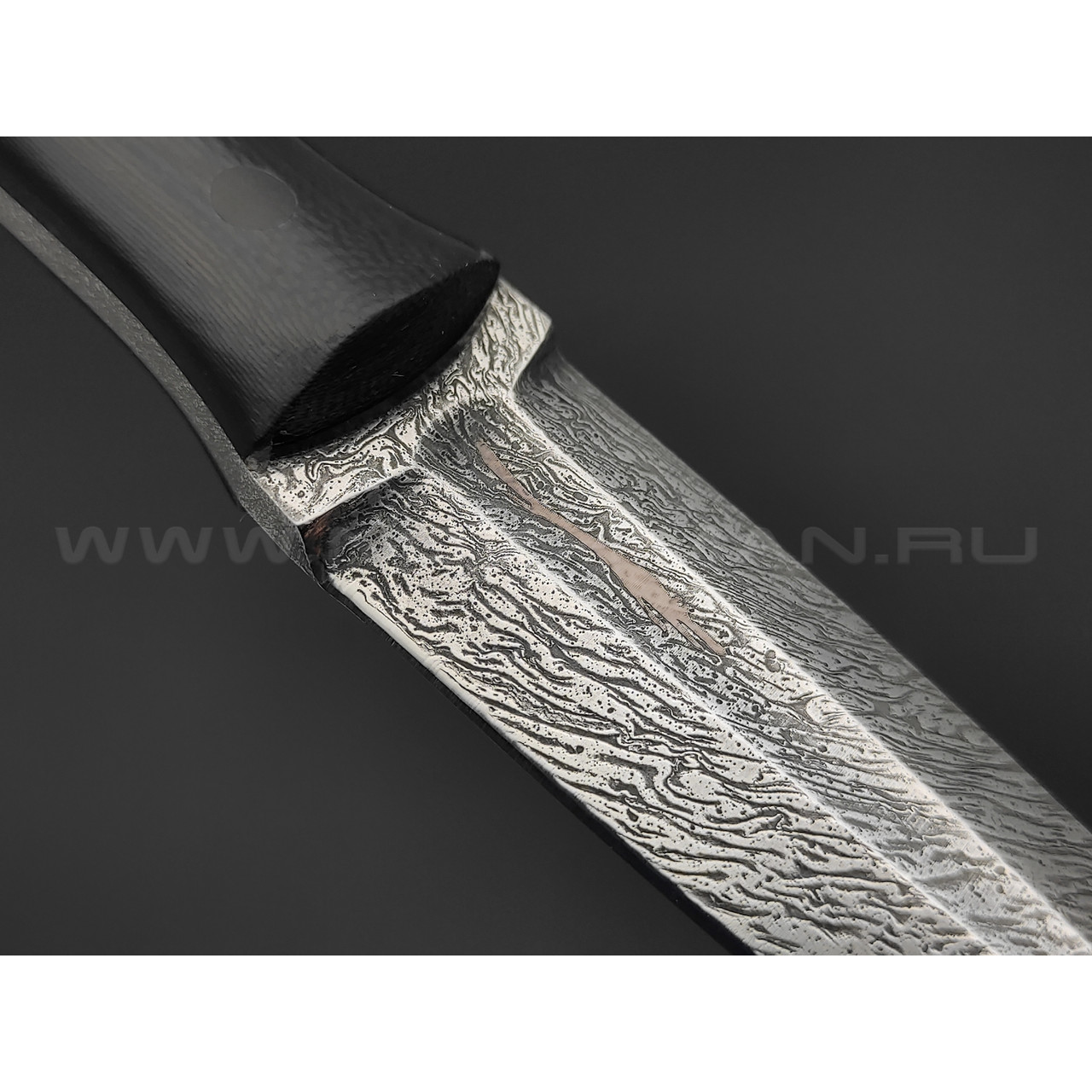 Волчий Век нож Кинжалойд сталь N690 WA дамаскаж, рукоять G10 black