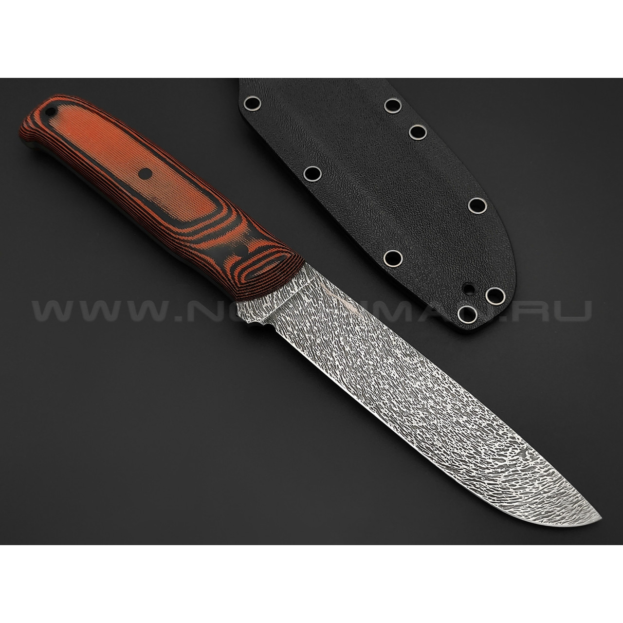 Волчий Век нож Wolfkniven сталь N690 WA дамаскаж, рукоять G10 black & orange
