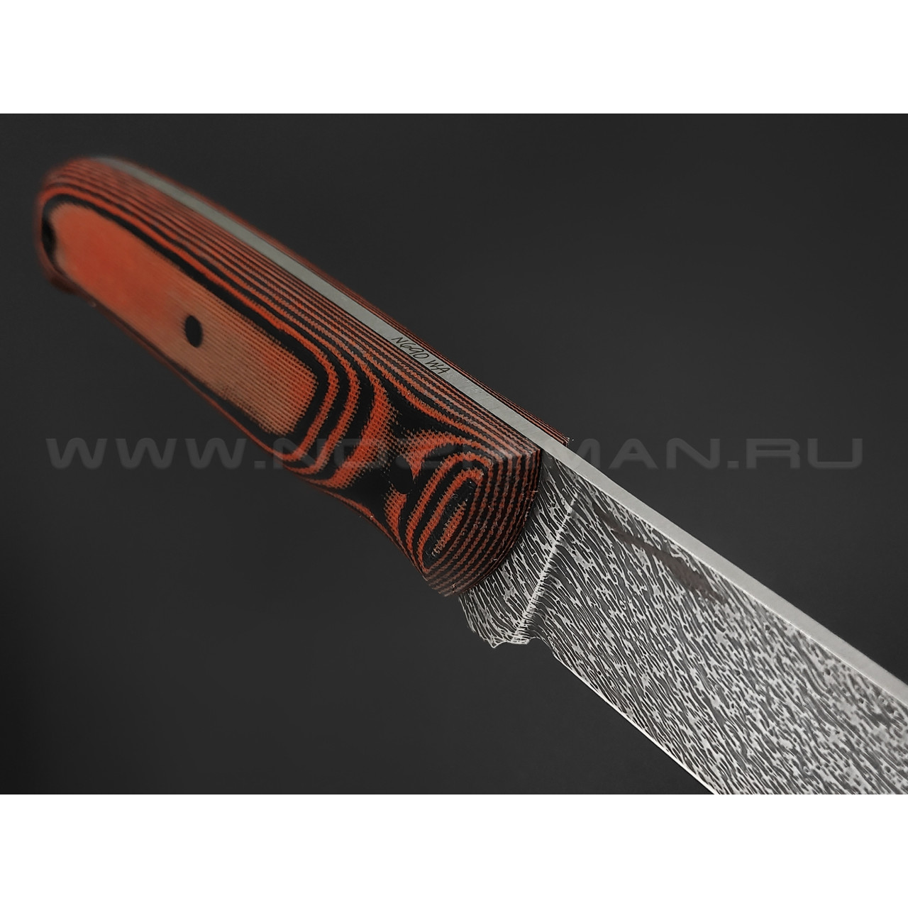 Волчий Век нож Wolfkniven сталь N690 WA дамаскаж, рукоять G10 black & orange