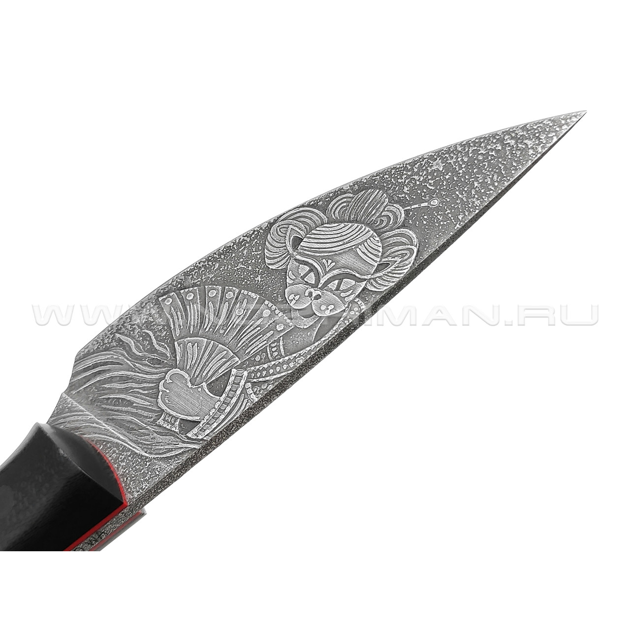 Волчий Век нож Масичька Custom Коты самураи, сталь N690 WA, художественное травление, рукоять G10 black
