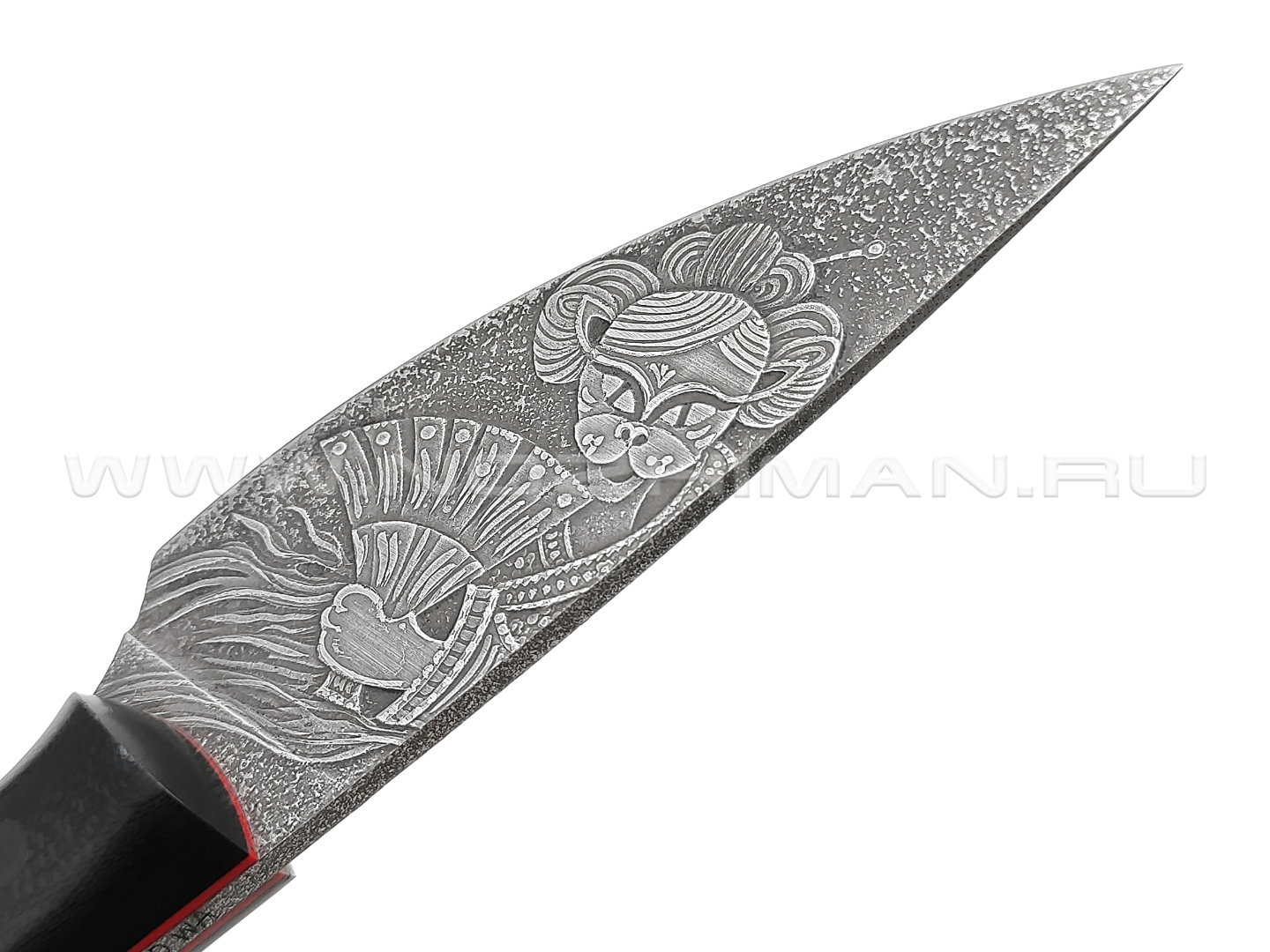 Волчий Век нож Масичька Custom Коты самураи, сталь N690 WA, художественное травление, рукоять G10 black