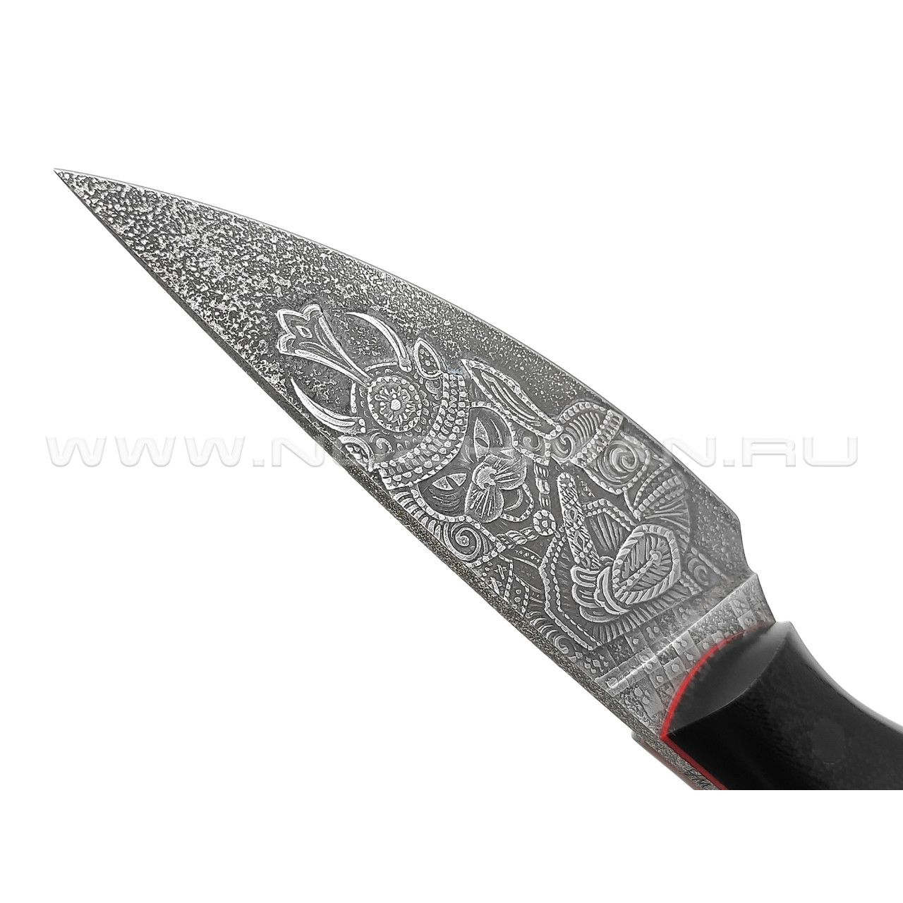 Волчий Век нож Масичька Custom Коты самураи, сталь N690 WA, художественное травление, рукоять G10 black