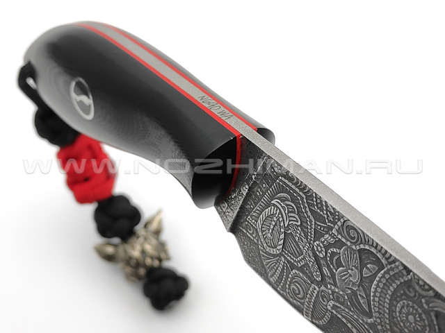 Волчий Век нож Масичька Custom Коты самураи, сталь N690 WA, художественное травление, рукоять G10 black