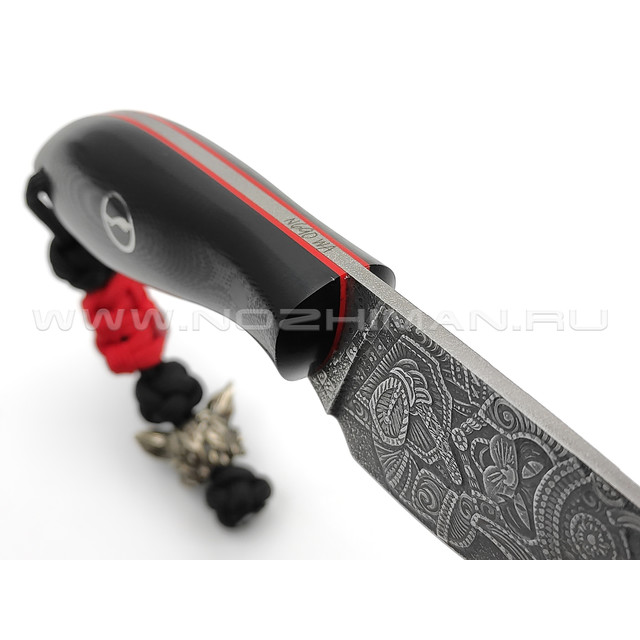 Волчий Век нож Масичька Custom Коты самураи, сталь N690 WA, художественное травление, рукоять G10 black