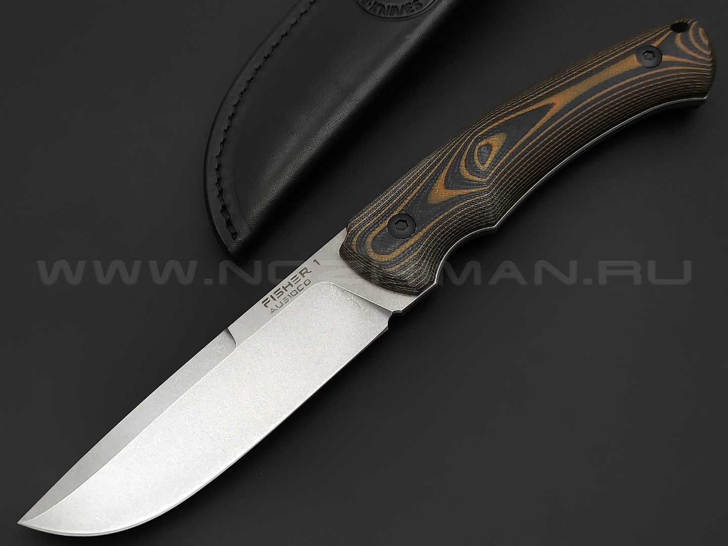 Eagle Knives нож Fisher 1 сталь Aus10Co stonewash, рукоять G10 black & orange