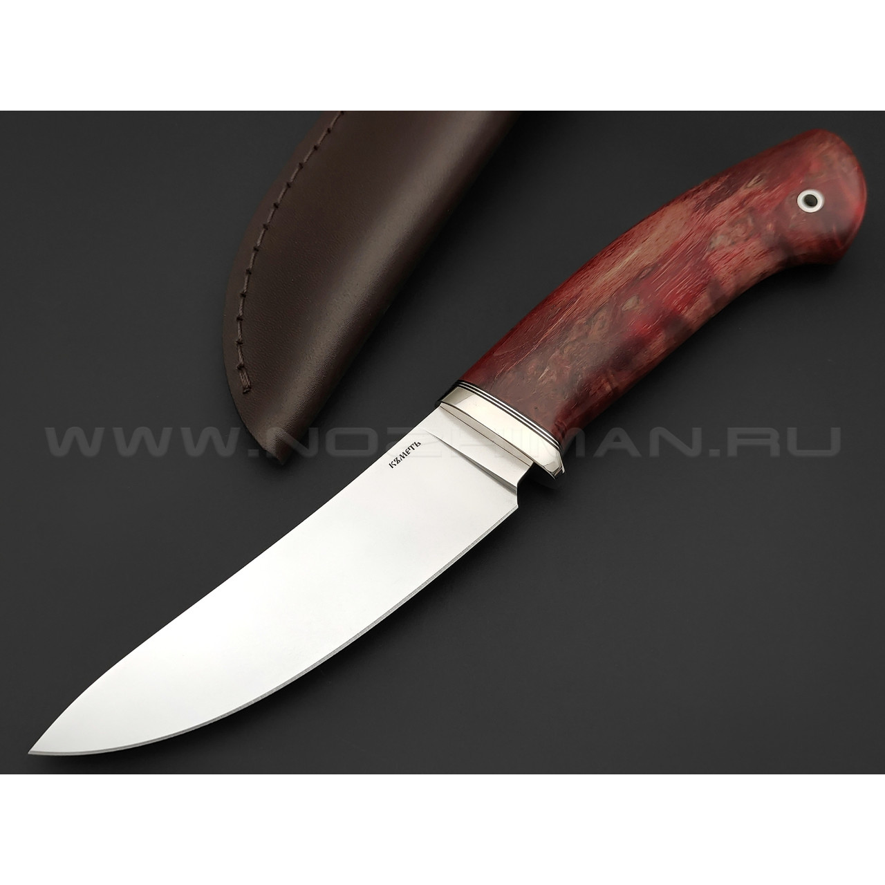 Кметь нож Скинер сталь K110, рукоять карельская береза, мельхиор