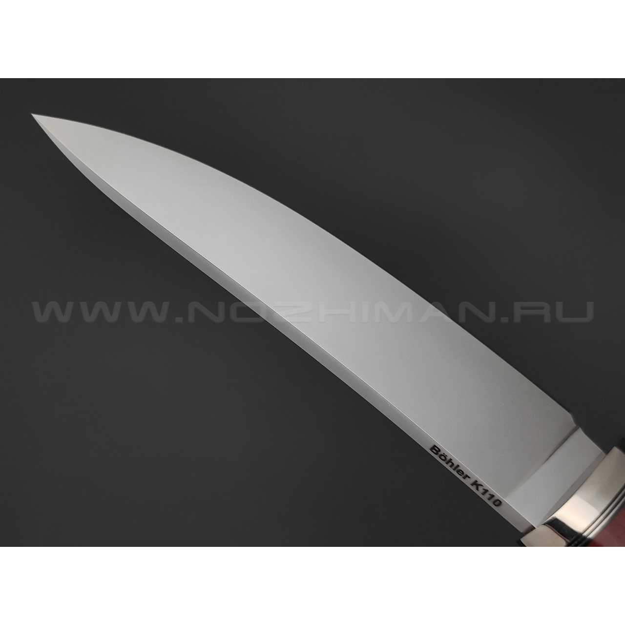 Кметь нож Скинер сталь K110, рукоять карельская береза, мельхиор