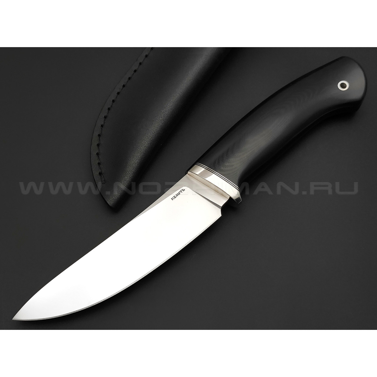 Кметь нож Скинер сталь Elmax, рукоять G10 black, мельхиор