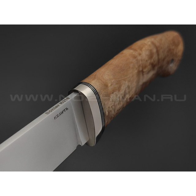 Кметь нож Панцуй сталь K110, рукоять карельская береза, мельхиор