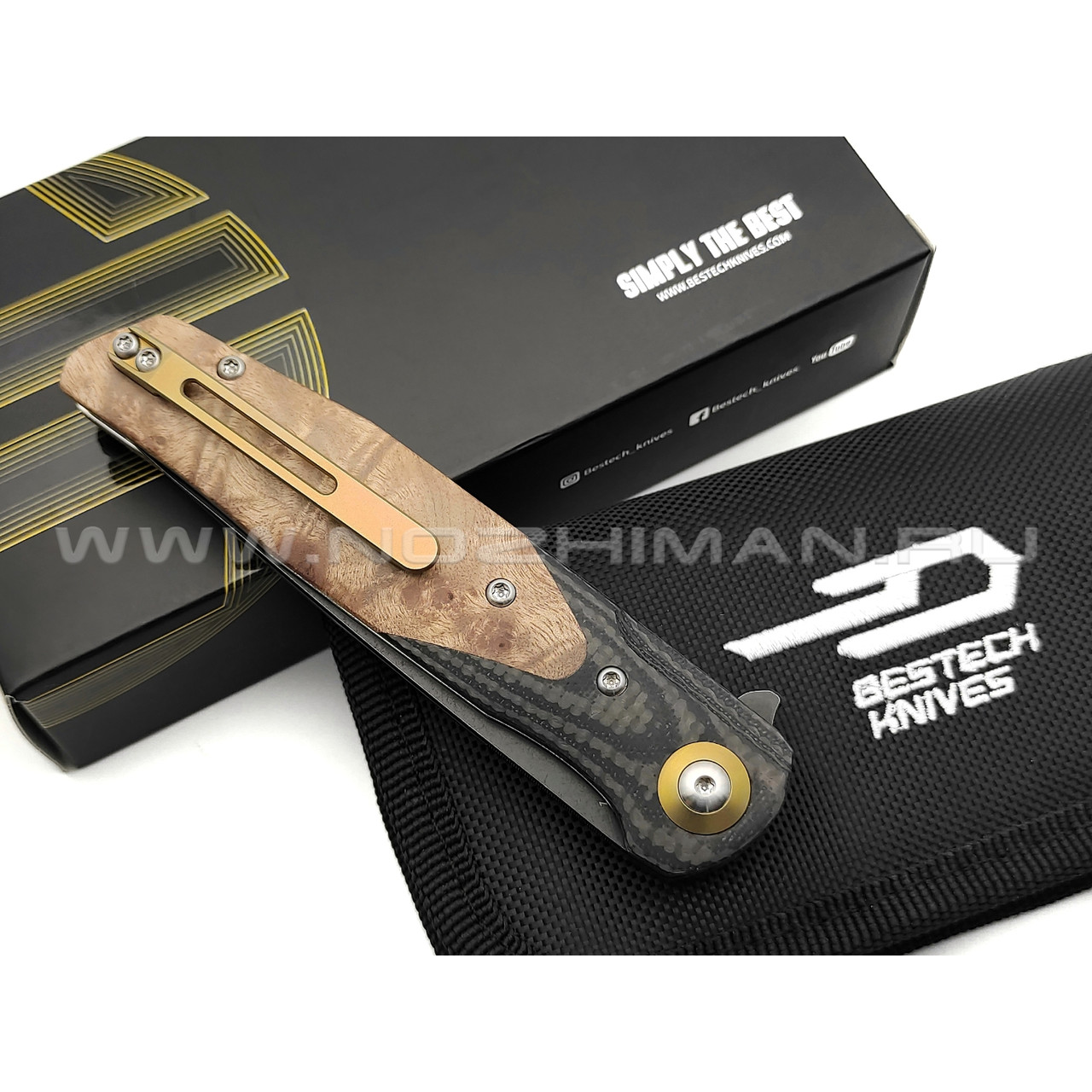 Нож Bestech Ascot BG19E сталь 14C28N, рукоять carbon fiber, G10, дерево