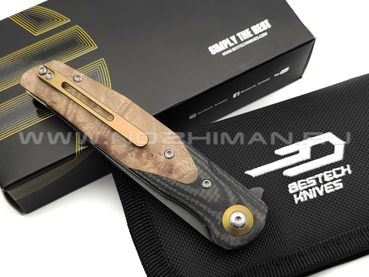 Нож Bestech Ascot BG19E сталь 14C28N, рукоять carbon fiber, G10, дерево