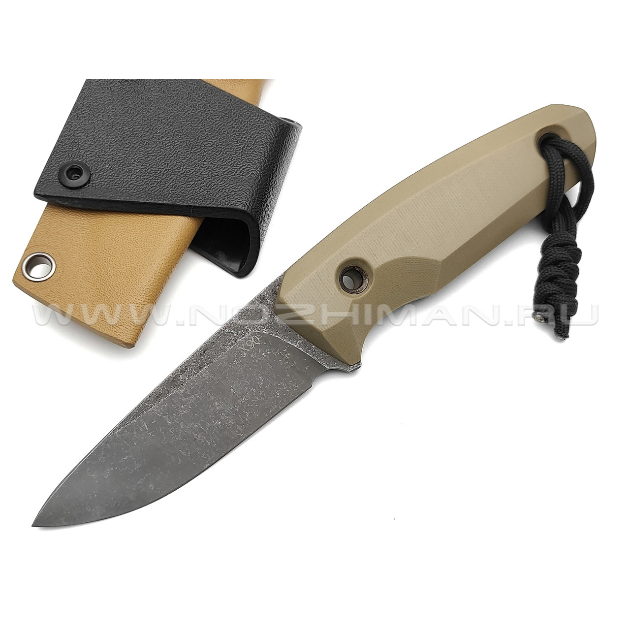 Нож с Котом "Пионер" сталь X90, рукоять G10 tan, kydex beage