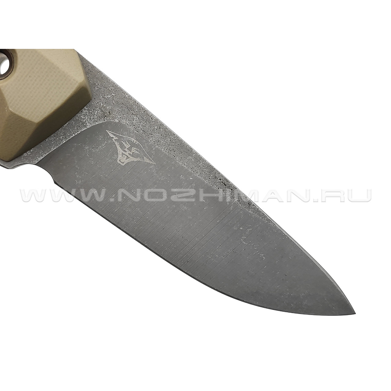 Нож с Котом "Пионер" сталь X90, рукоять G10 tan, kydex beage