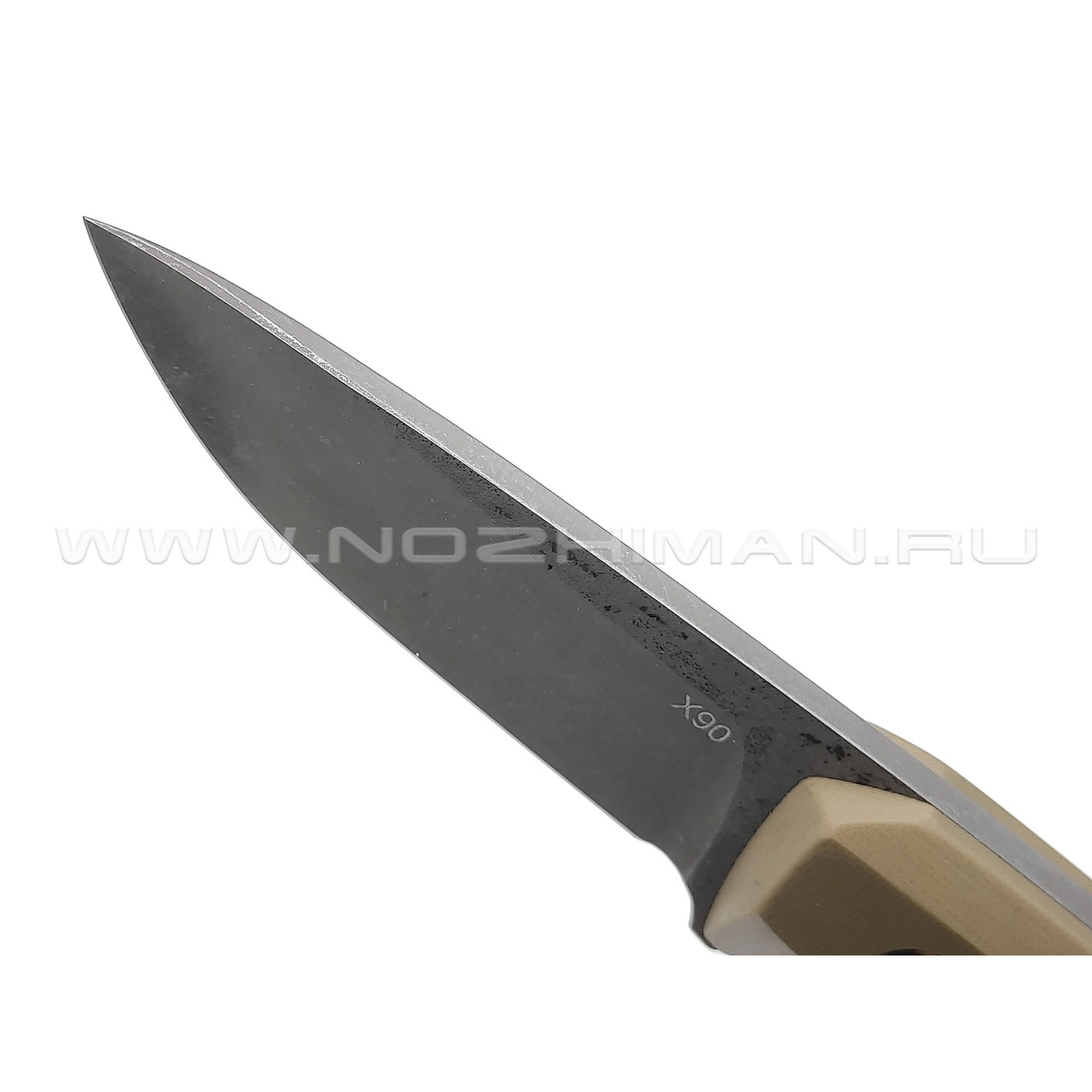 Нож с Котом "Пионер" сталь X90, рукоять G10 tan, kydex beage