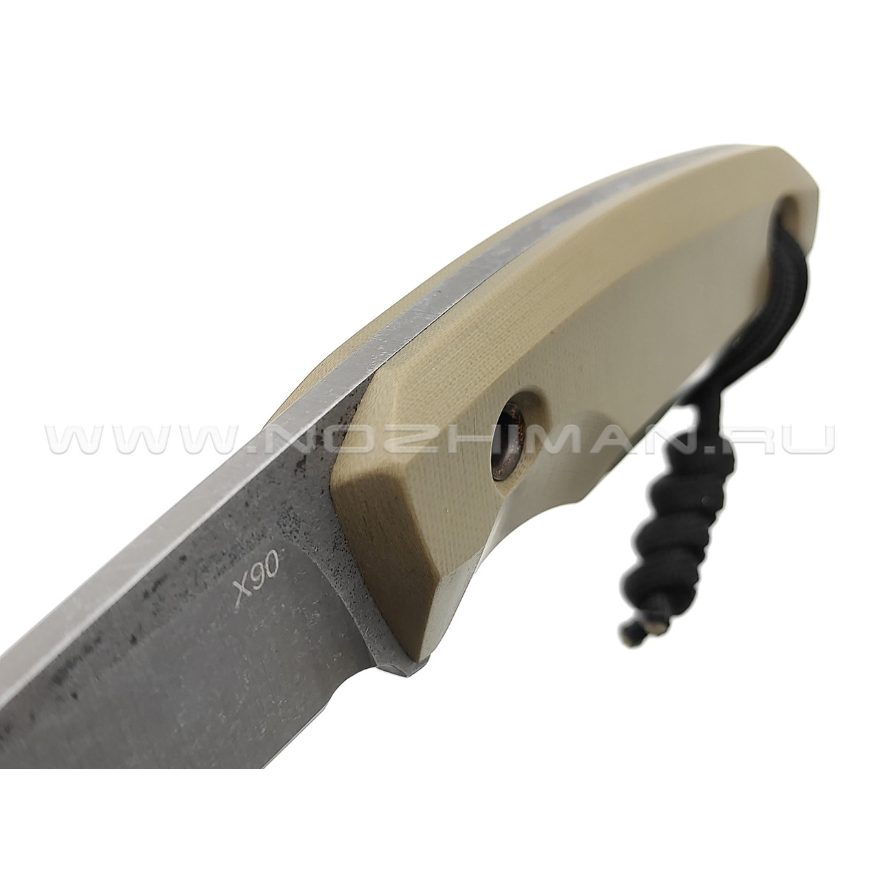 Нож с Котом "Пионер" сталь X90, рукоять G10 tan, kydex beage