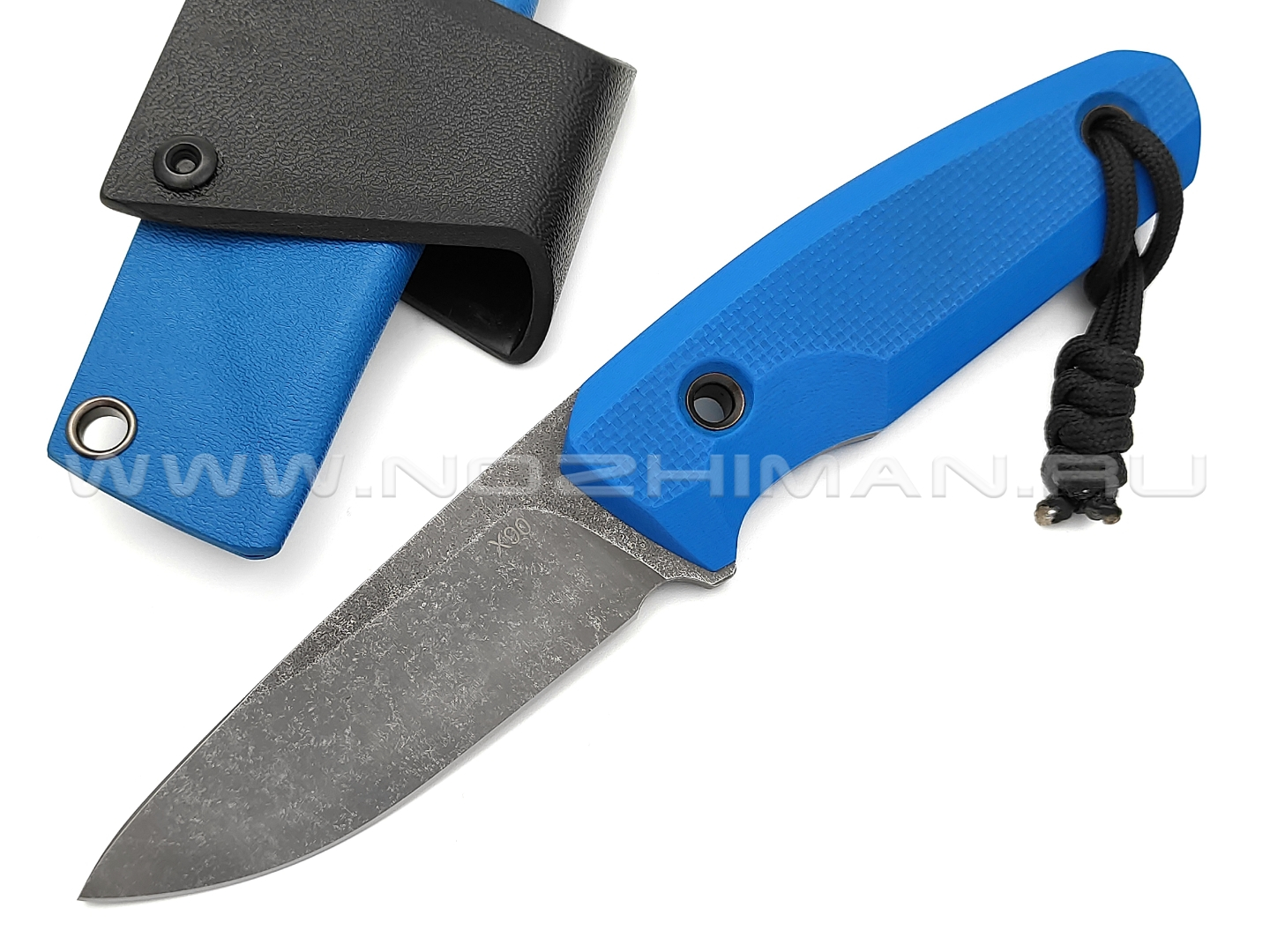 Нож с Котом "Пионер" сталь X90, рукоять G10 blue, kydex blue