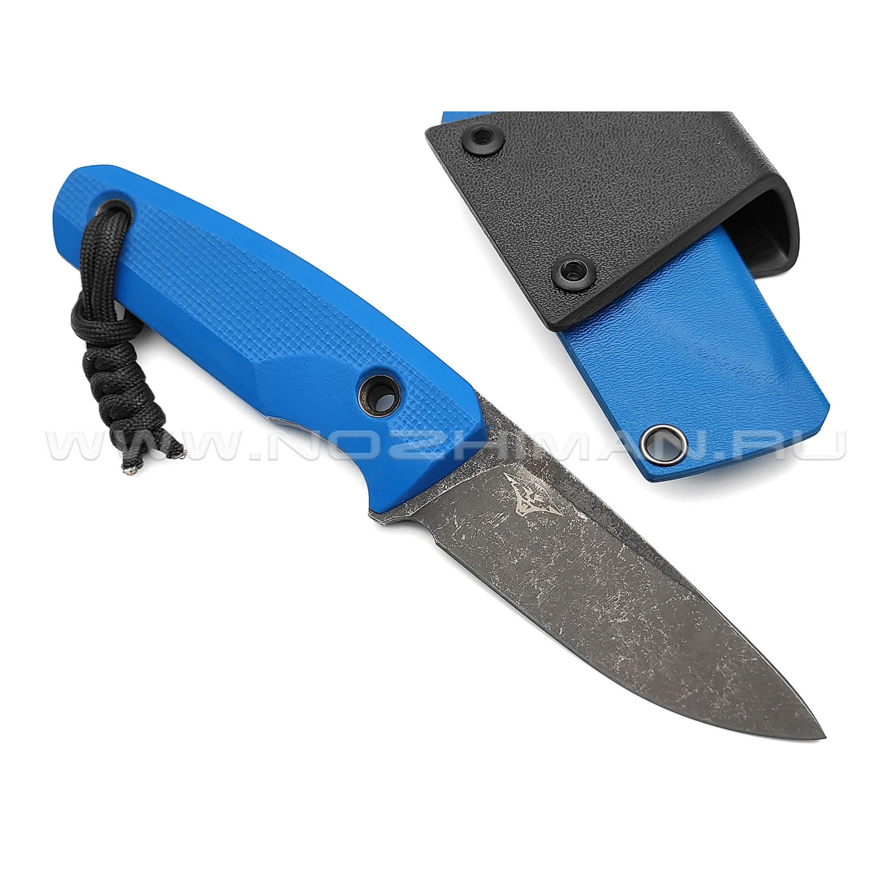 Нож с Котом "Пионер" сталь Х12МФ, рукоять G10 blue, kydex blue