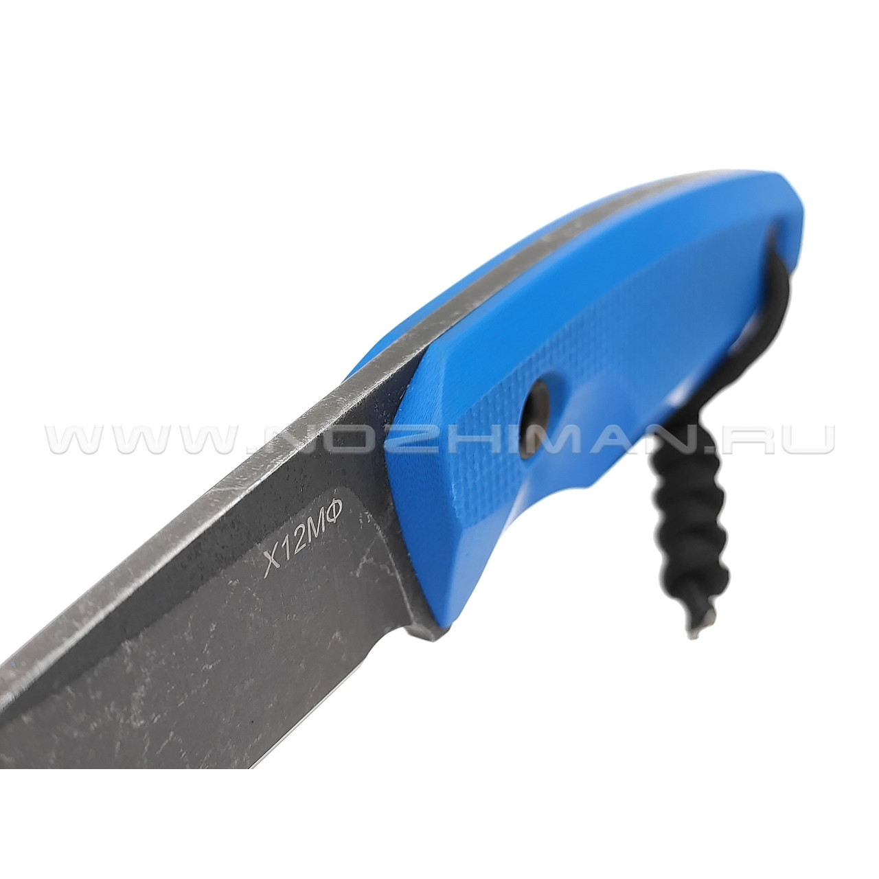 Нож с Котом "Пионер" сталь Х12МФ, рукоять G10 blue, kydex blue
