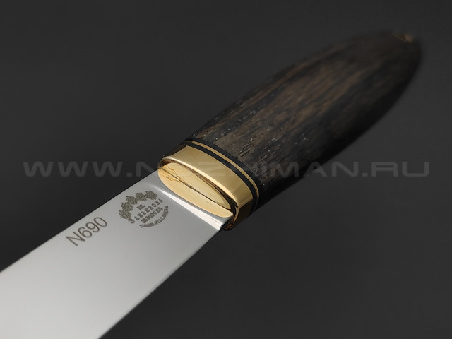 Товарищество Завьялова нож Маус сталь N690, рукоять Морёный дуб, латунь