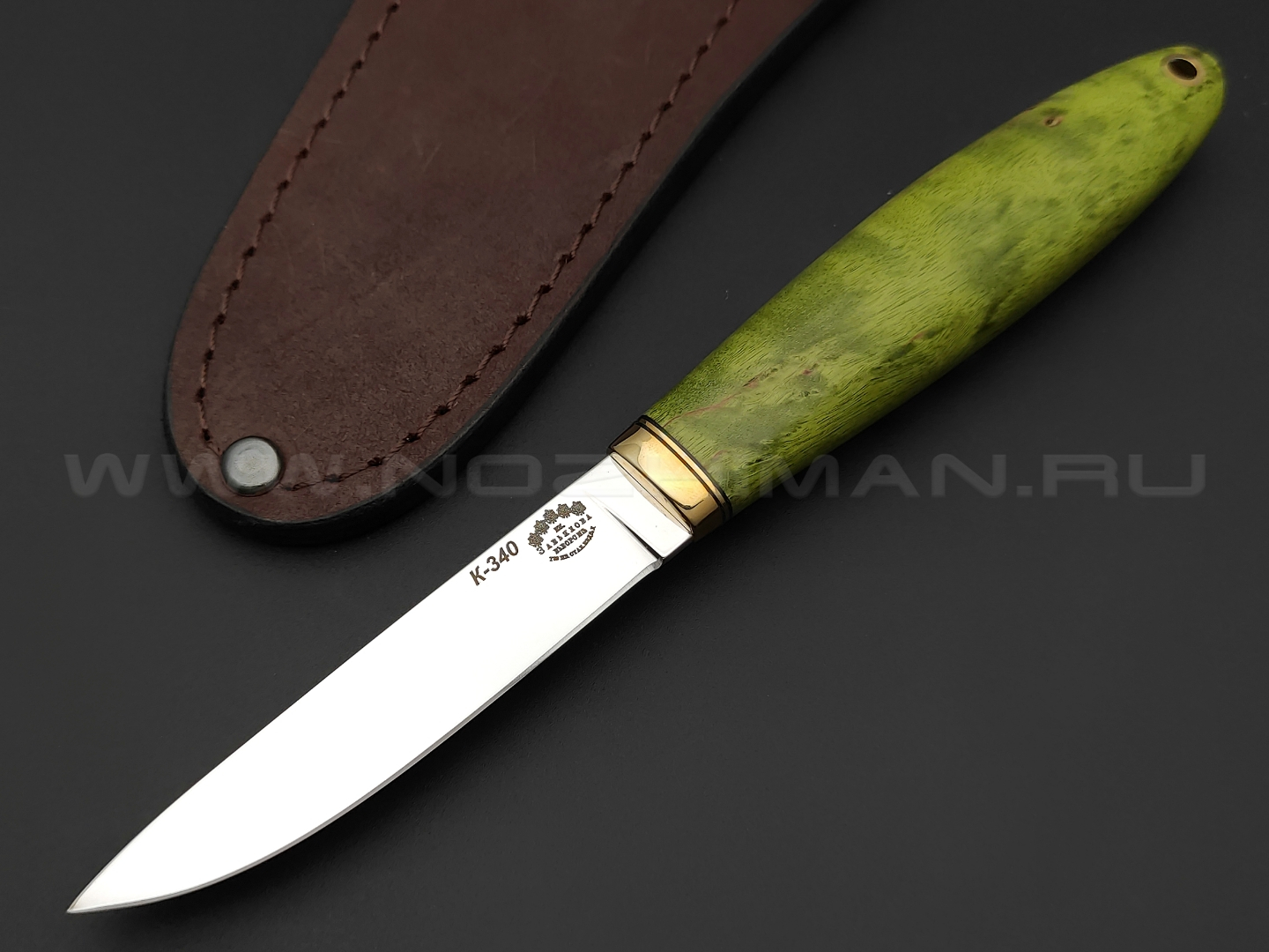Товарищество Завьялова нож Маус сталь К340, рукоять Стабилизированное дерево зеленое, латунь