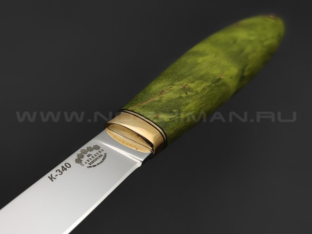 Товарищество Завьялова нож Маус сталь К340, рукоять Стаб. дерево зеленое, латунь