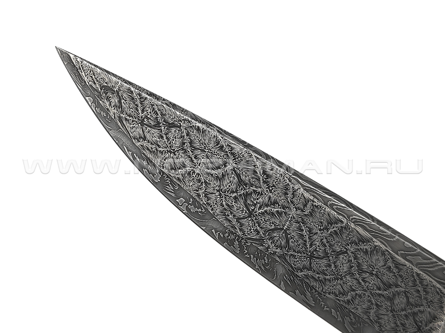 Кузница Матвеева нож VM013 мозаичный дамаск, рукоять бивень мамонта, скримшоу, макассар, нейзильбер