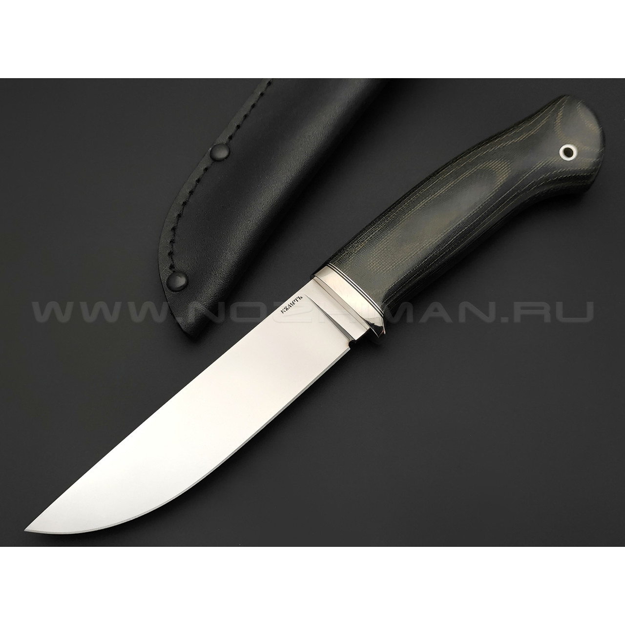Кметь нож Клык сталь K110, рукоять микарта, мельхиор