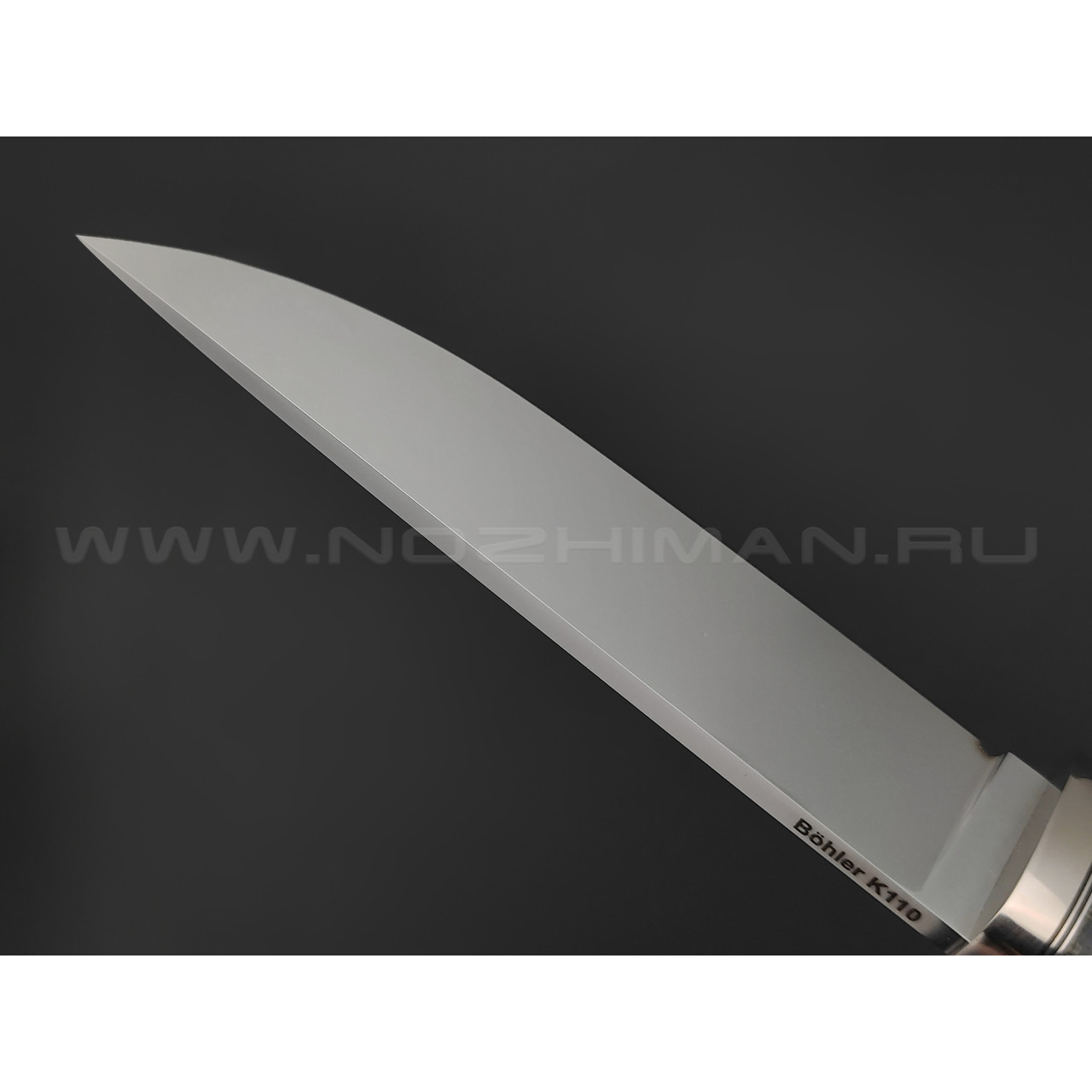 Кметь нож Клык сталь K110, рукоять микарта, мельхиор
